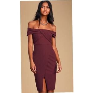 Nwtg Lulus Can't Resist Plum Twist Front Off-the-Shoulder Bodycon Dress Size Xs